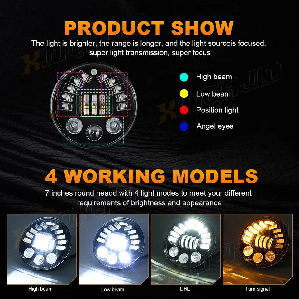 Par de faros LED redondos de 7 pulgadas XWQHJW luces nuevas para Jeep Wrangler JK LJ TJ Foto 4 de 4