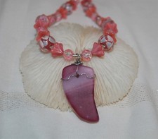 Wire Wrapped Pink Faux Sea Glass Necklace 17" Handmade Beaded Jewelry