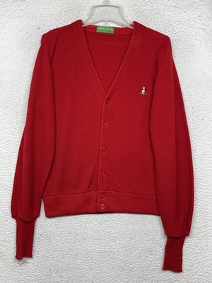 Vintage Grand Slam Sweater Mens Small Red Penguin Acrylic Cardigan