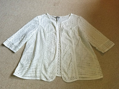 NWOT Womens Jacket-CATHERINES-ivory 100% cotton embroidered eyelet open beach-1X