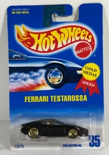 Hot Wheels Ferrari Testarossa Black #35 Blue Card Chrome Gold Lace Wheels 13576