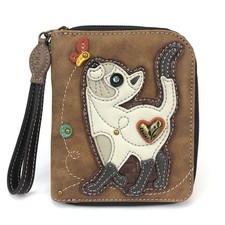 Chala Faux Leather Zip Credit Card Wallet Wristlet - Slim Cat, Brown NWT