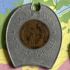 1950 D Encased Wheat Cent Penny Smooth Sociable Schenley Good Luck Horseshoe