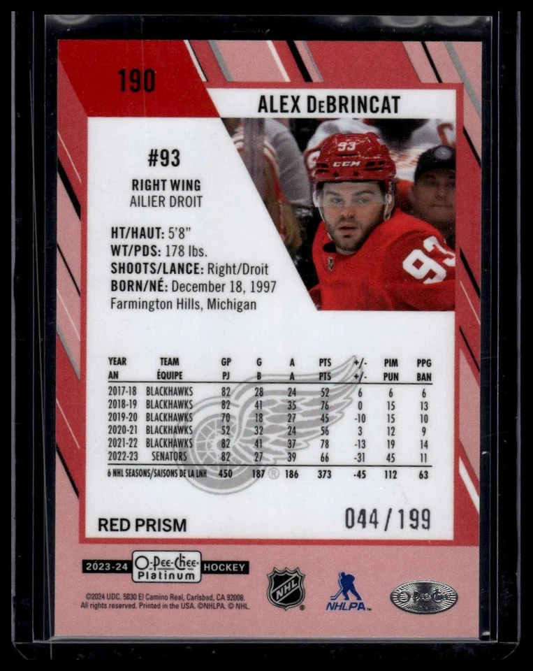 2023-24 O-Pee-Chee Platinum #190 Alex DeBrincat Red Prism #/199 - Image 2 of 2