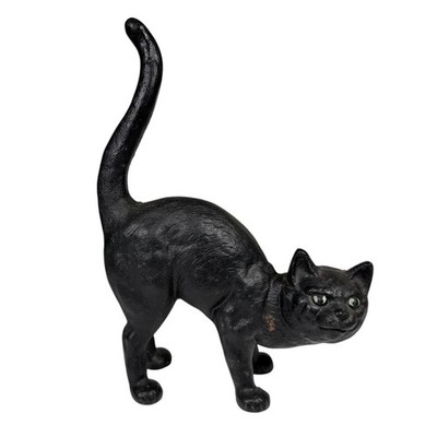 Vintage Cast Iron Black Cat Doorstop Eyes Arched Back Halloween