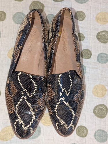Madewell The Frances Loafer in Snake Embossed Leather Shoes Ladies 9 AA175 Brown - Picture 2 of 11