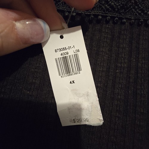 Top tejido acanalado antiguo azul marino nuevo con etiquetas para mujer talla 4X negro ganchillo cuello cuadrado boho campesino - Imagen 6 de 13