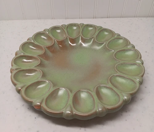 Frankoma 819 Pottery Deviled Egg Plate/Platter Tray 16-egg Prairie Green Vintage