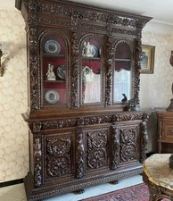 ARRIVES MAR 2026: Belgian Antique Baroque Renaissance Bookcase Cabinet Buffet