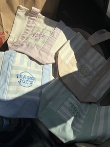Trader Joe's Mini Canvas Tote Bag Striped Multicolor