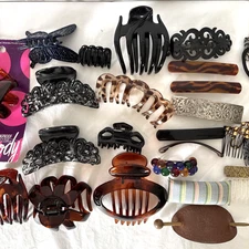 Women's Jewelry Hair Accessories Lot 23 Barrettes Claws Clips Combs Y2K Tortoise