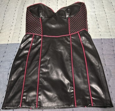 ZARA Faux Leather Black and Pink Mini Dress Strapless Size Medium Women |  eBay