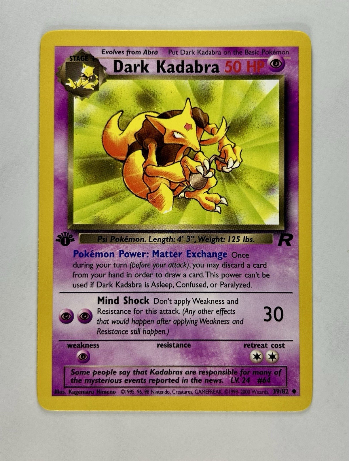 Dark Kadabra 2000 Pokemon Team Rocket 1st Edition Uncommon #39/82 * Near Mint