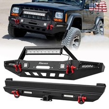 For 1989-2001 Jeep Cherokee Xj Front Rear Bumper Wwinch Plate Led Lights Kit