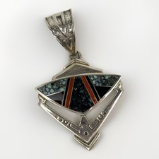 Large Vtg Ray Tracey + Knifewing Segura Multi-Stone Inlay Geometric Pendant