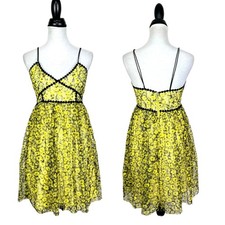 Romeo & Juliet Couture NEW M Yellow Black Floral Tulle Lace Fit & Flare Dress
