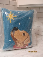 NIP Christmas Yellow Lab W/Star Wool Hooked Throw Pillow Plow & Hearth HTF