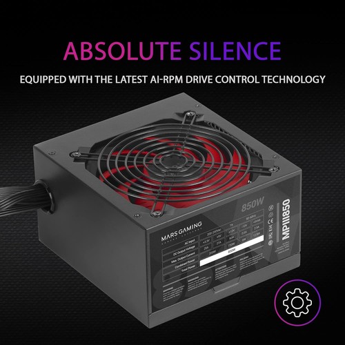 Mars Gaming MPIII850, PC ATX 850W Power Supply, 5 Years Warranty, Silent AI-RPM - 第 2/6 張圖片