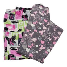 Breast Cancer Scrub Top Size Medium Lot Of 2 Pink Ribbon Hearts Multicolor