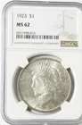 1923 $1 Peace Silver One Dollar US NGC MS62 Philadelphia