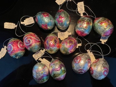 NEW Ganz Foil Easter Egg Ornaments Flower Butterfly Stripes Swirls Set of 12