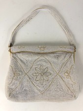 Vintage Walborg Hand-beaded Purse Evening Bag Wrist Clutch White Made in Japan 