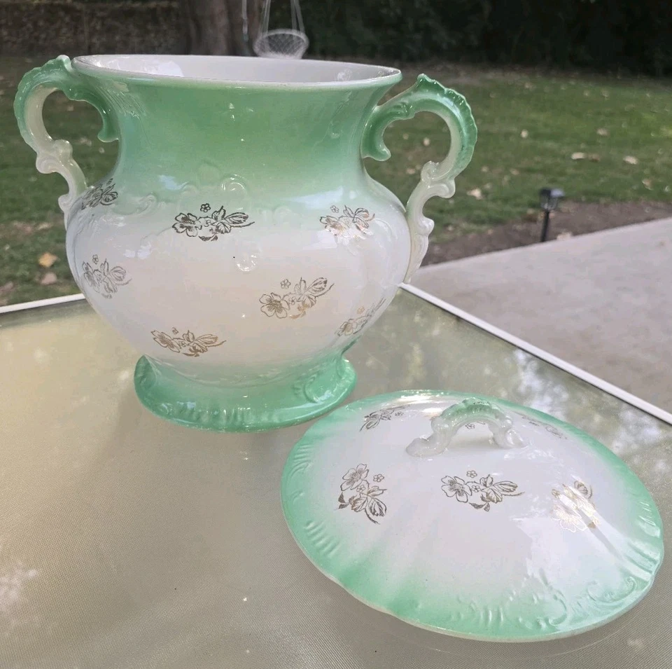 Antique Homer Laughlin 8 Pc Toilet Set In Wyoming Pattern W/Gold Floral Accents - Image 3 of 4