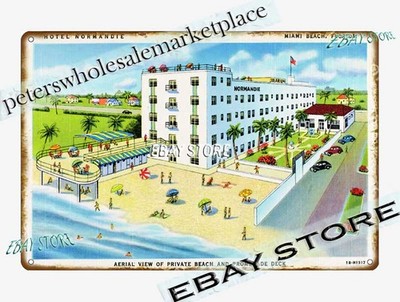 1941 Hotel Normandie Miami Beach Florida oceanfront resort Tin Sign art cafe bar