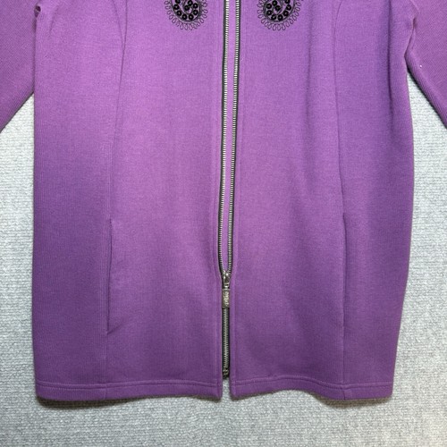 Bob Mackie giacca artistica indossabile donna viola media ricamo fiore astratto - Foto 3 di 8