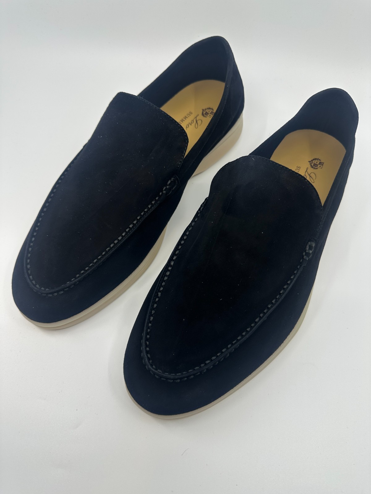 Black Loro Piana Suede Summer Walk Loafers Shoes
