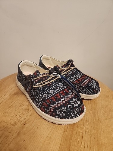 Hey Dude Wendy Winter Ugly Sweater Shoes Womens 8 Navy 43536-4HQ