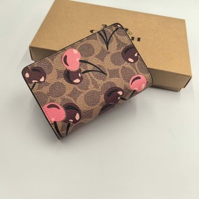 COACH Medium Corner Zip Wallet Signature Canvas Cherry Print CZ342