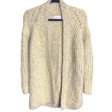 Anthropologie Yellow Fuzzy Knit Metallic Sparkle Cardigan Sweater XS