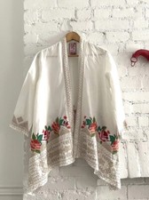 Johnny Was Linen Embroidered Kimono Duster Jacket Fit S M White