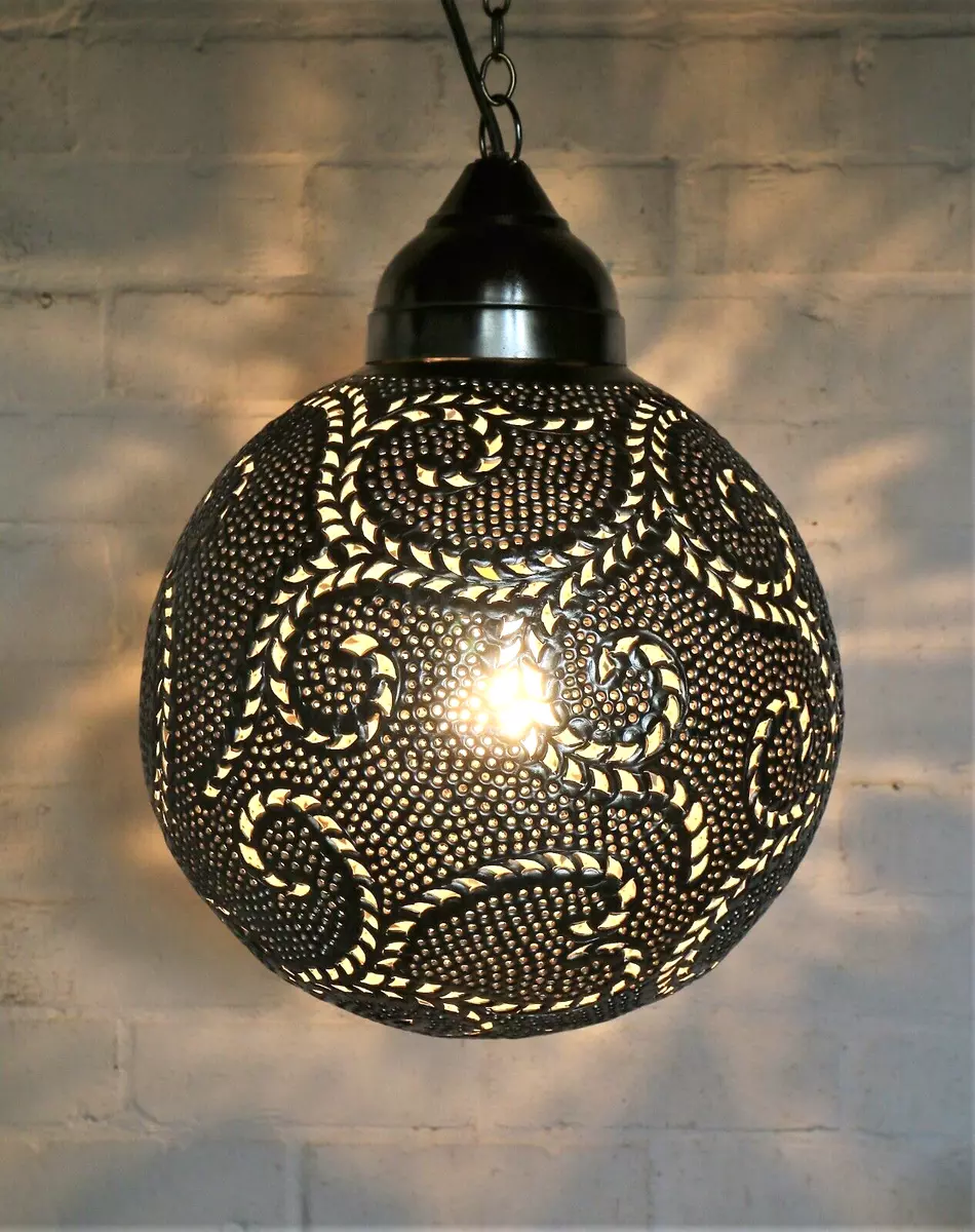 Ceiling Light Moroccan Large Vintage Steel Ethnic Metal Lampshade Hand Pierced