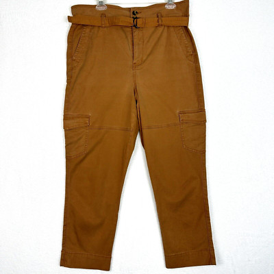 CAbi #6045 Paper Bag Cargo Pants Womens 10 Camel Tan High Rise Crop Ankle Boho