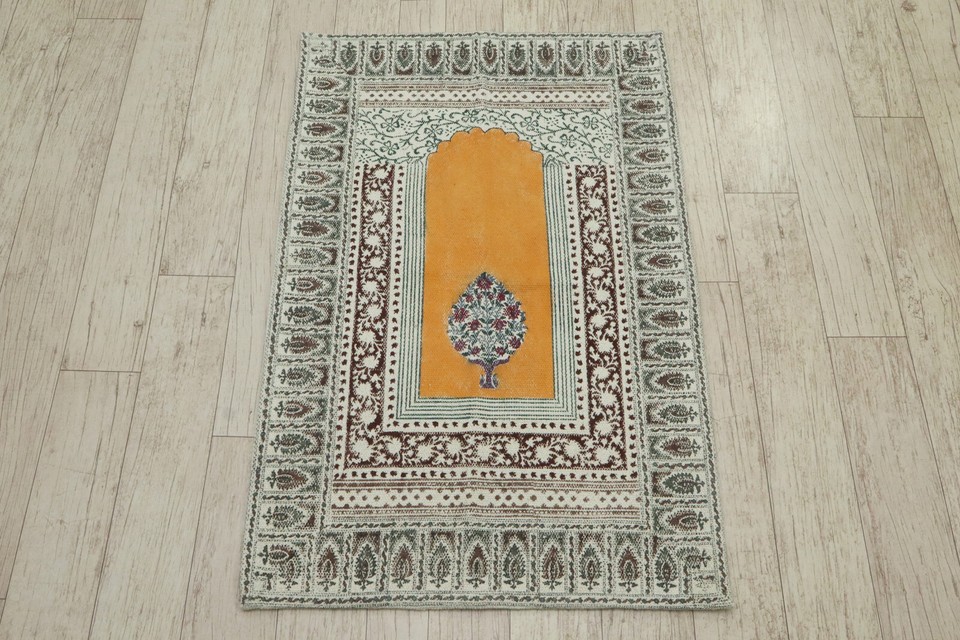 Orange Cotton Rugs Floral Living Room Rug Large Area Rug Flatweave