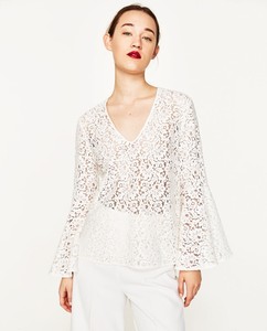 blusa blanca encaje zara
