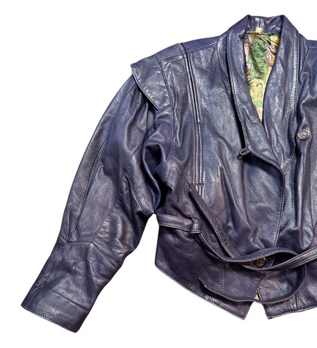 Vintage Jacket | 1980s Vintage Aubergine Blouson Leather Jacket Size 14/16 Retro - Picture 3 of 7