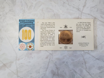 British Columbia 2 Centenaries Gold-Tone Coin Original Packet W/Envelope