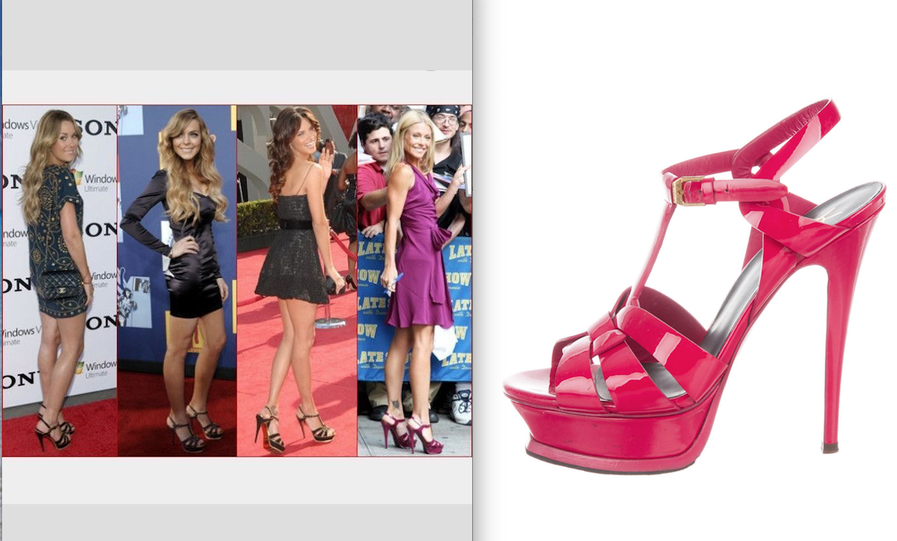 Sandali con plateau YSL Saint Laurent rosa caldo magenta omaggio brevetto cinturino a T $995!