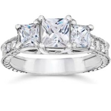 G SI 2ct  Three Stone Princess Cut Diamond Engagement Ring 14K White Gold