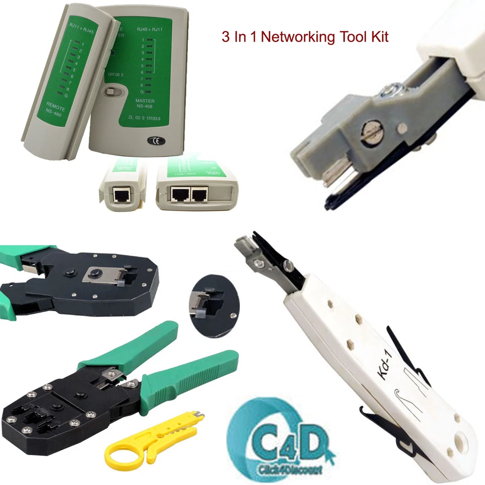 RJ45 Ethernet Network Cat5e Cat6 LAN Cable Tester Punch Down Crimping Tool Kit - Image 3 of 4