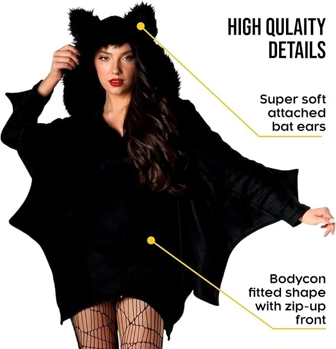 Disfraz de animal de Halloween para mujer + alas S - 3XL abrigo de bruja vampiro aterrador para mujer Foto 4 de 4
