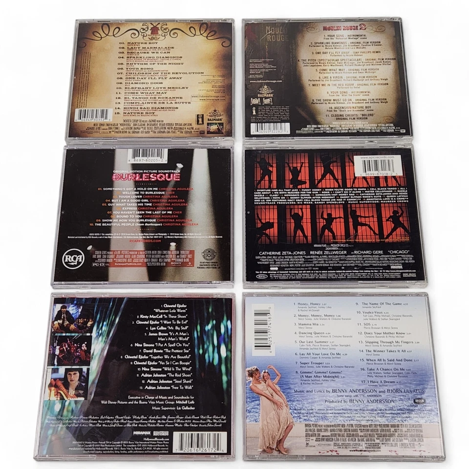 Musical Movie Soundtrack CD Lot of 6 Moulin Rouge 1&2 Mama Mia Chicago Kinky Boo Foto 2 de 4