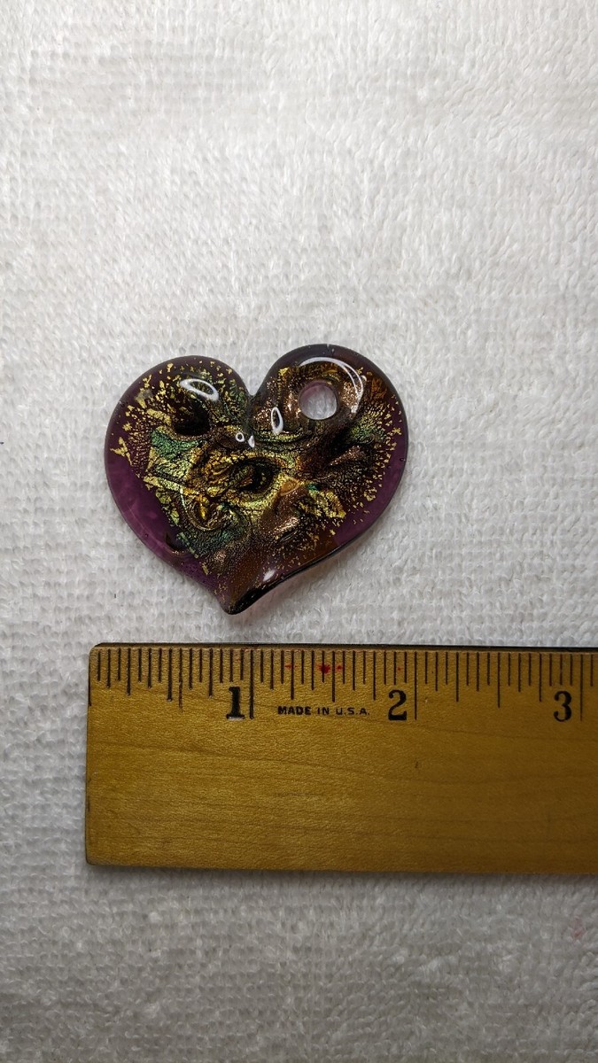 Murano Swirl Heart Glass Pendant, Purple And Gold View 5
