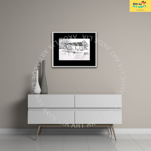 Free Shipping Worldwide "Villa" Original Drawing Handmade - Picture 4 of 5