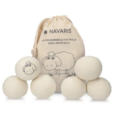 NAVARIS Set 6x Palline Bio Lana per Asciugatrice Sfere Gomitoli Ammorbidente Naturale