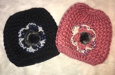 NEW LOT of 2 Knitted Cable Knit Womens Pom Pom Beanie Hat Cap Warm Soft Stretch