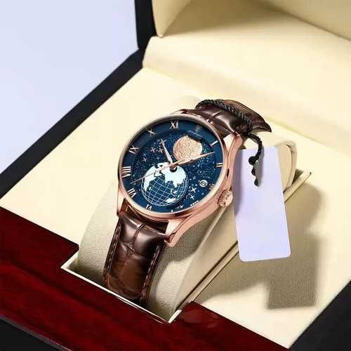 Luminous Quartz POEDAGAR Watch - Men's Wrist Watch with Calendar, Leather Strap - Picture 2 of 8